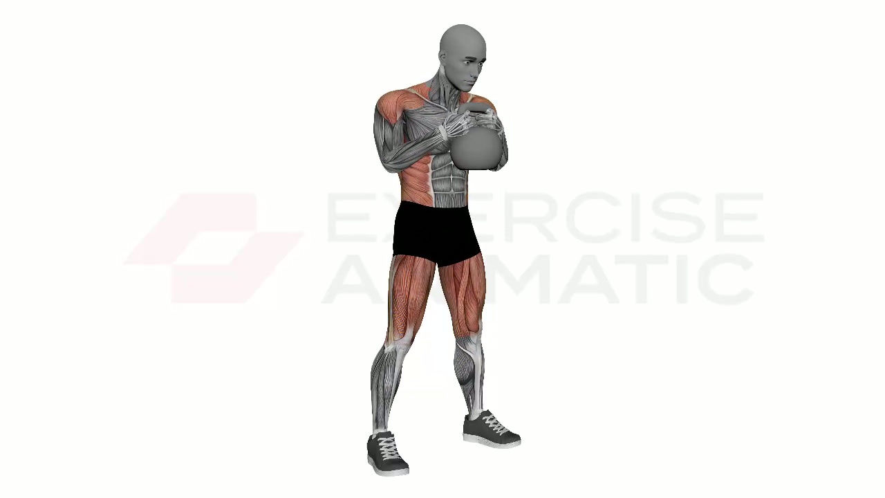 3D animation of a male performing Good Mornings Kettlebell with muscle highlights