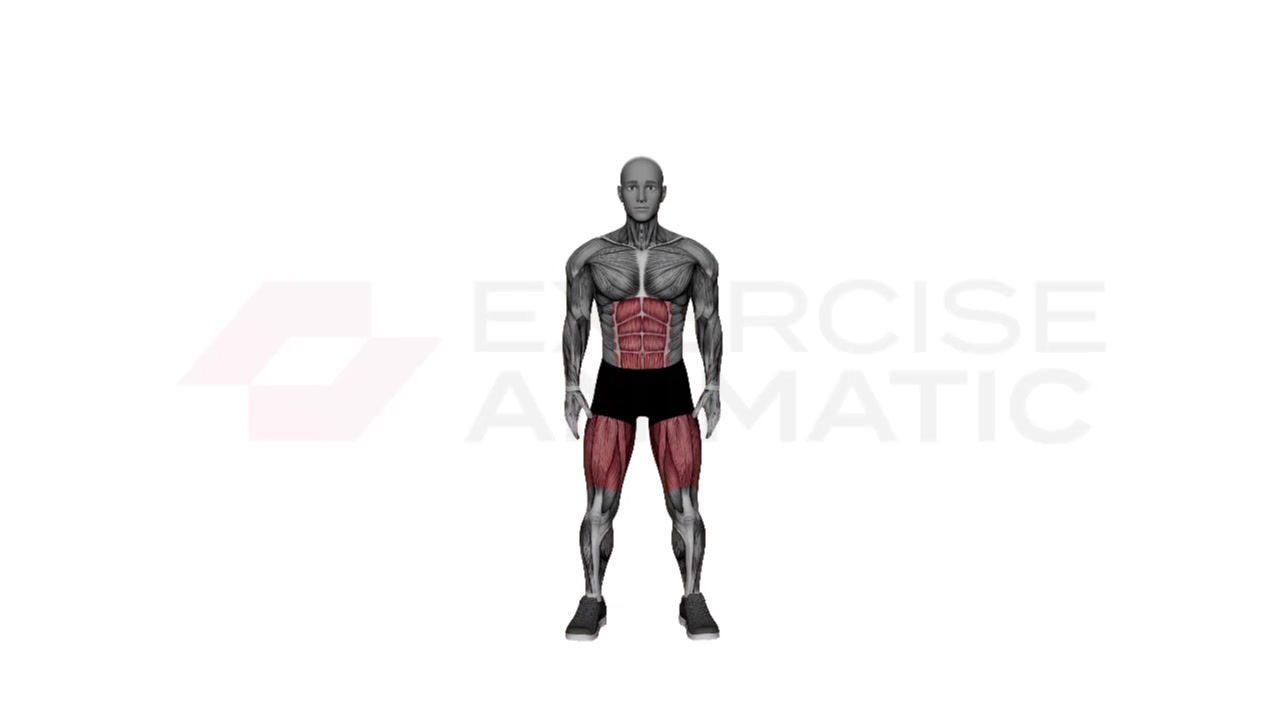 3D animation of a male performing In and Out Squats with muscle highlights