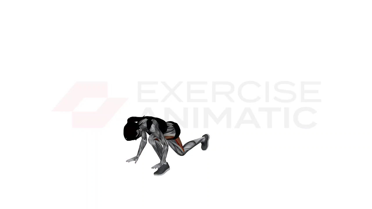 3D animation of a female performing crescent moon pose with muscle highlights