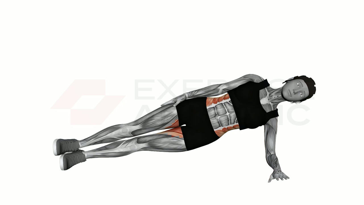 3D animation of a female performing Side Plank with muscle highlights