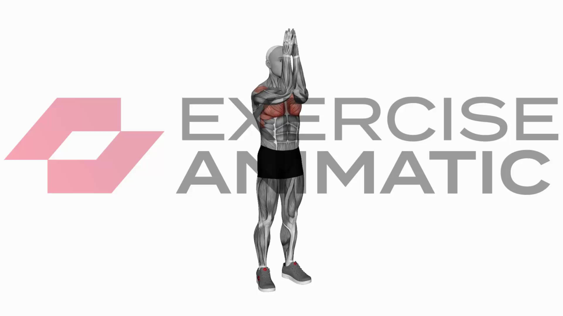 3D animation of a male performing Bodyweight Standing Fly with muscle highlights