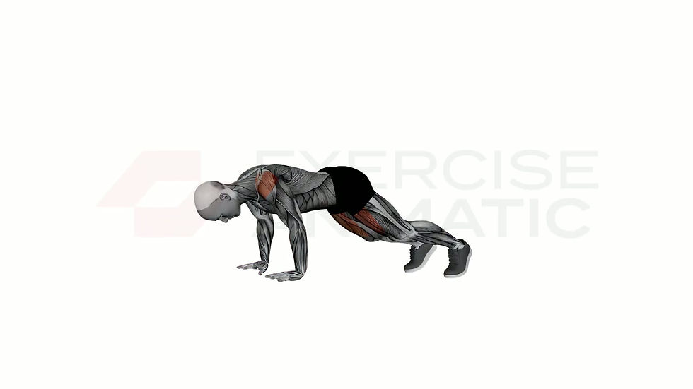 3D animation of a male performing Plank Individual Arm Reach with muscle highlights