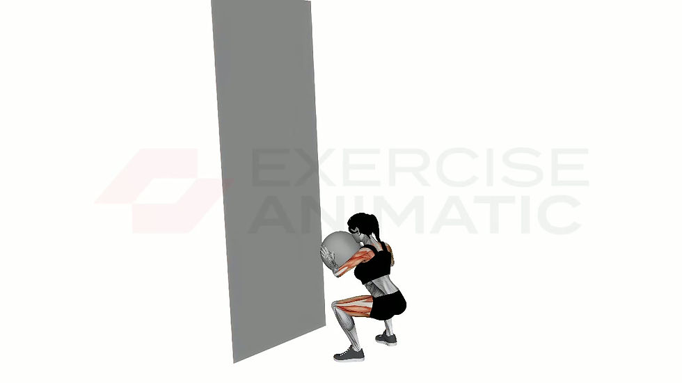 3D animation of a female performing The Wall Ball with muscle highlights
