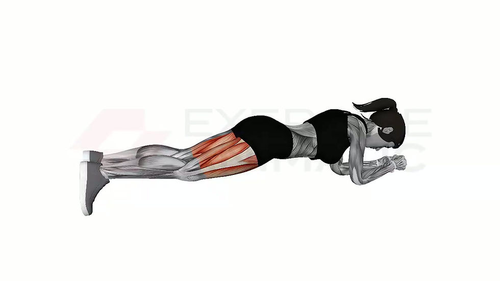 3D animation of a female performing Alternate Arm Leg Plank Hold with muscle highlights