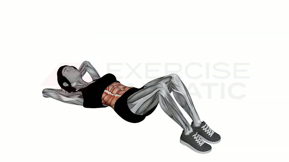 3D animation of a female performing Alternating Oblique Sit-Ups with muscle highlights