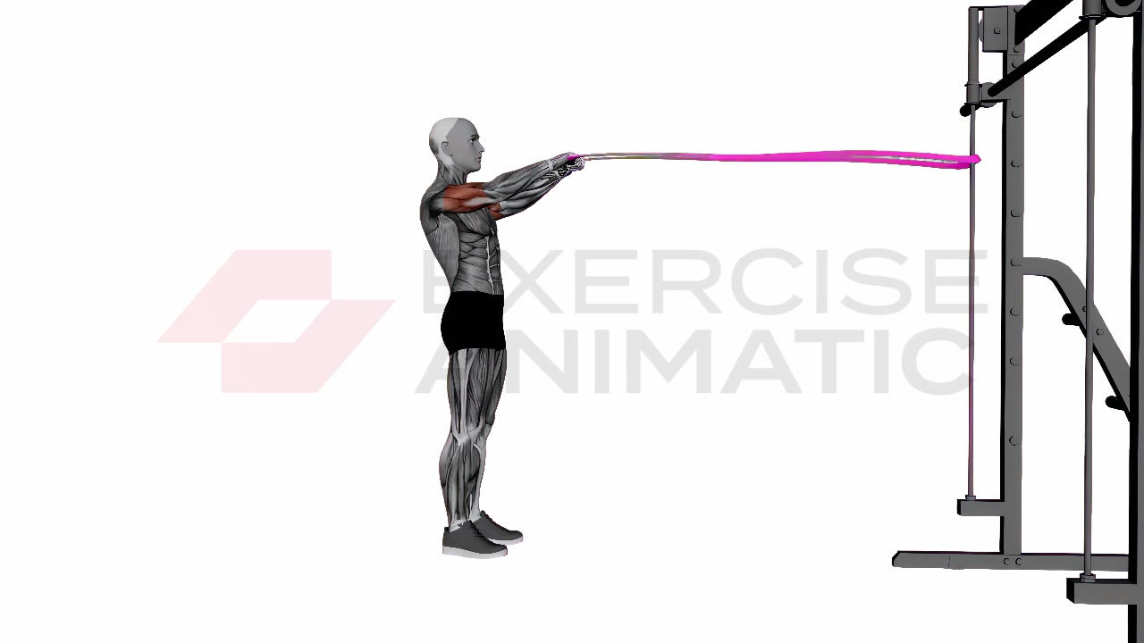 3D animation of a male performing band high reverse curl with muscle highlights