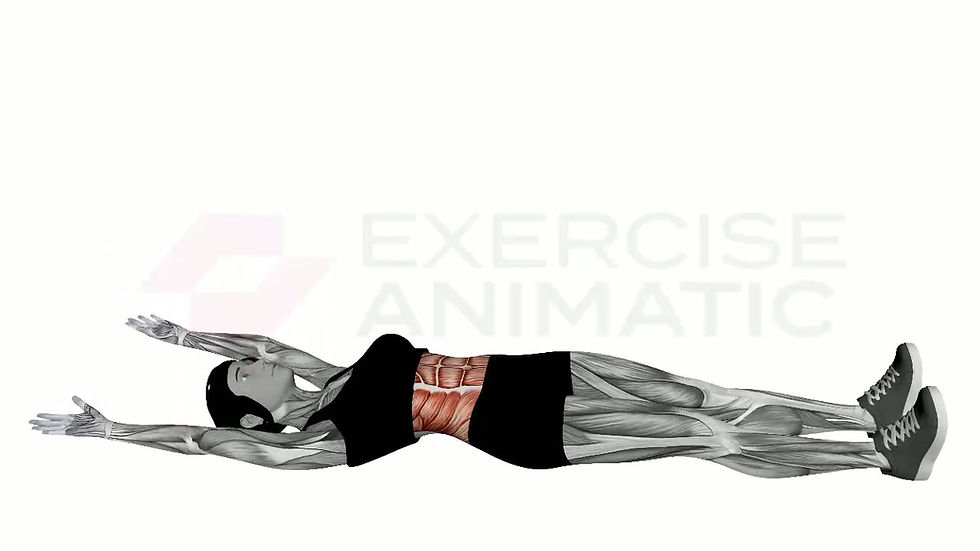 3D animation of a female performing V Crunches with muscle highlights