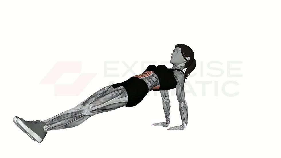 3D animation of a female performing Reverse Plank with muscle highlights