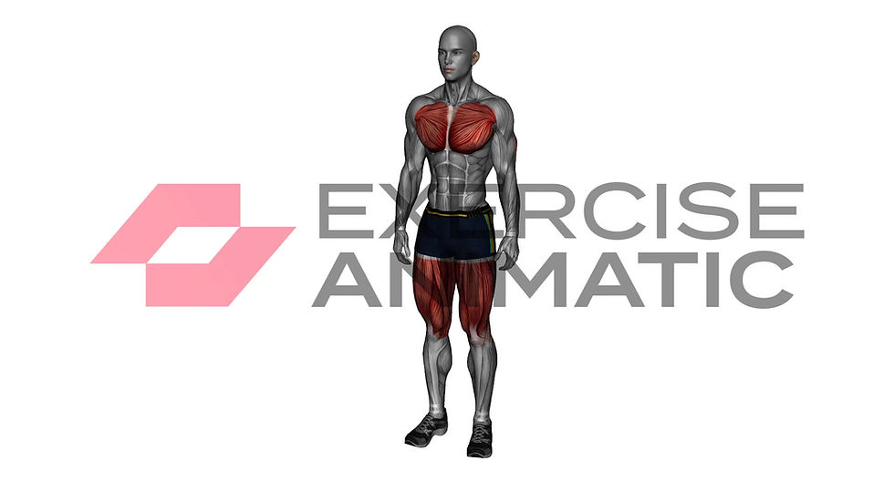 3D animation of a male performing Knee to chest stretch with muscle highlights