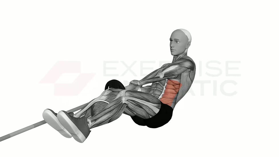 3D animation of a male performing Landmine Russian Twist with muscle highlights