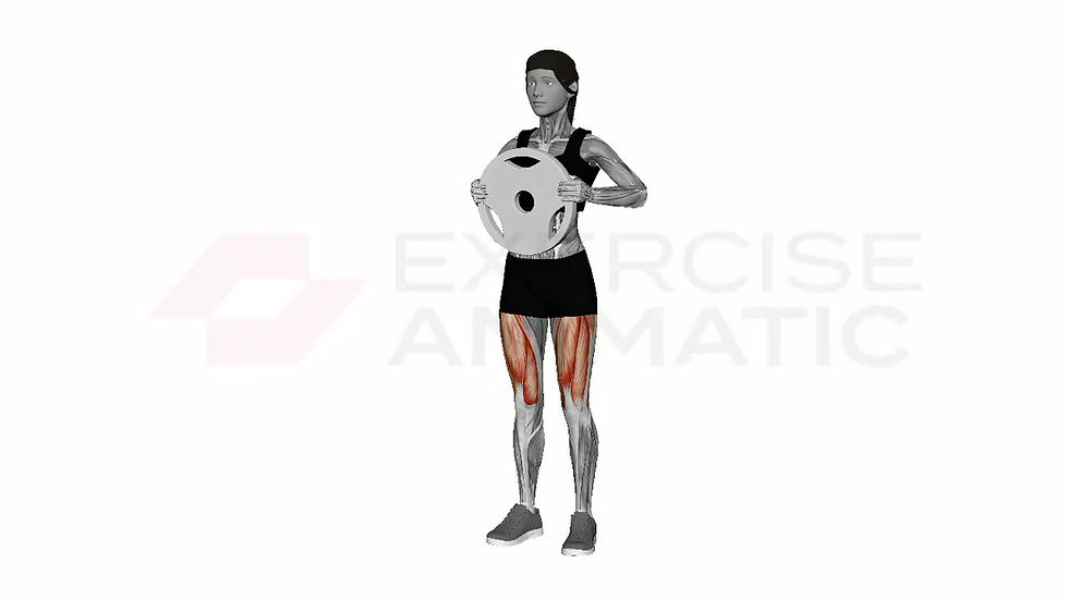 3D animation of a female performing Plate Lateral Lunge with muscle highlights