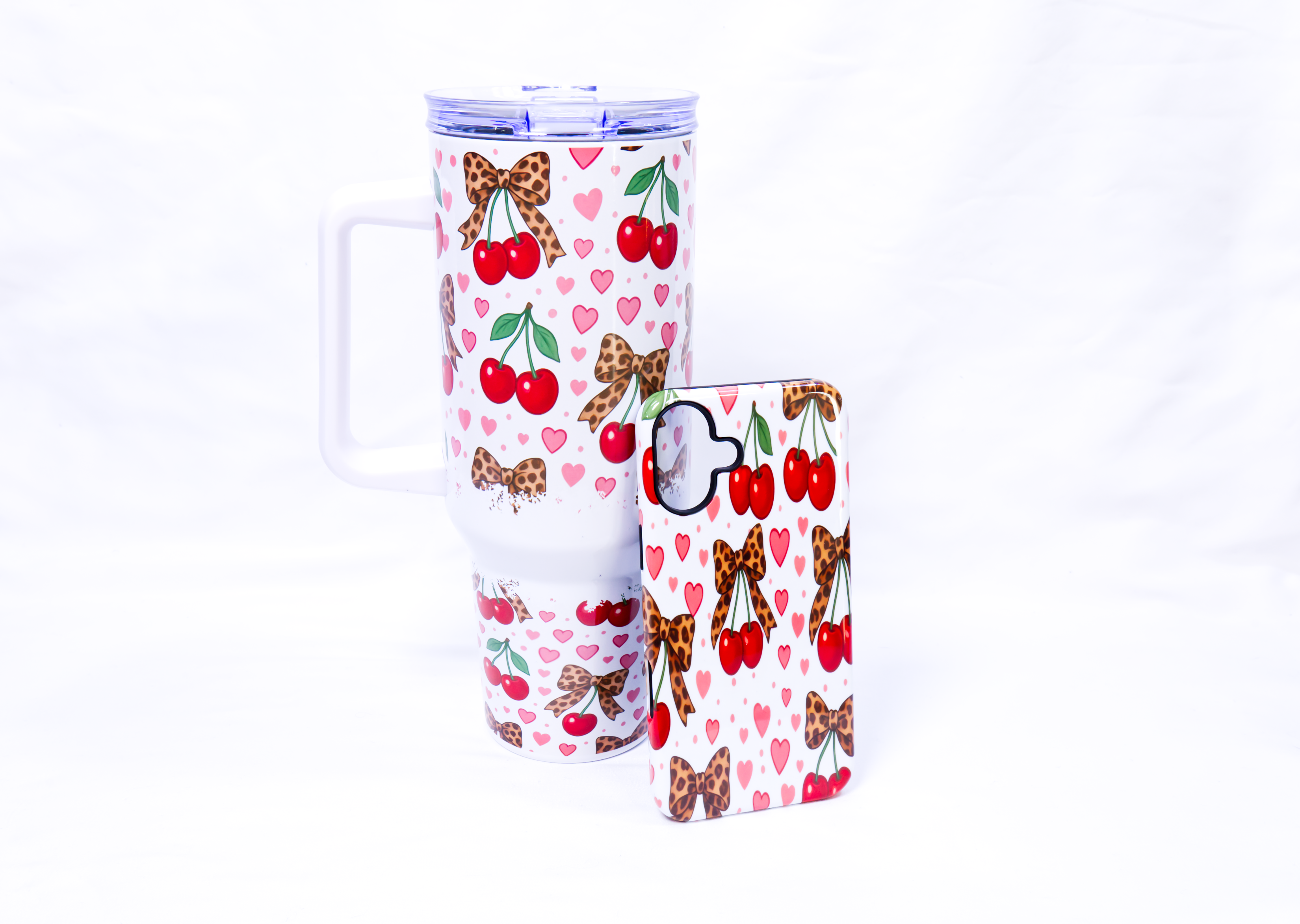 Cherry Cheetah 40oz Tumbler And Phone Case Set