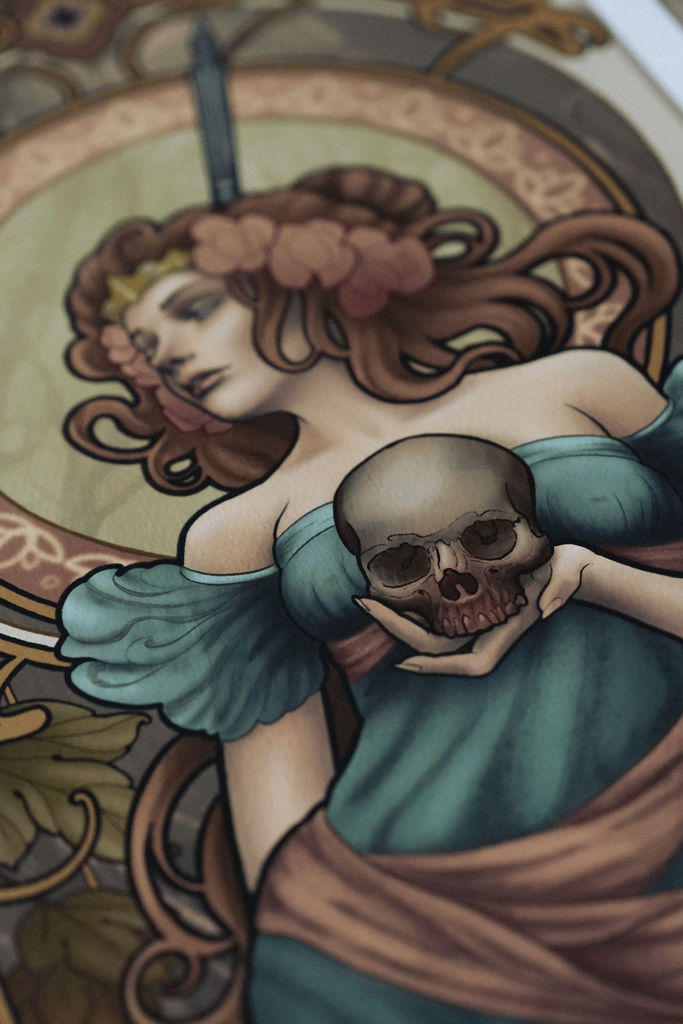 Lady Mielikki skulls holding spear art nouveau fine art wall art print