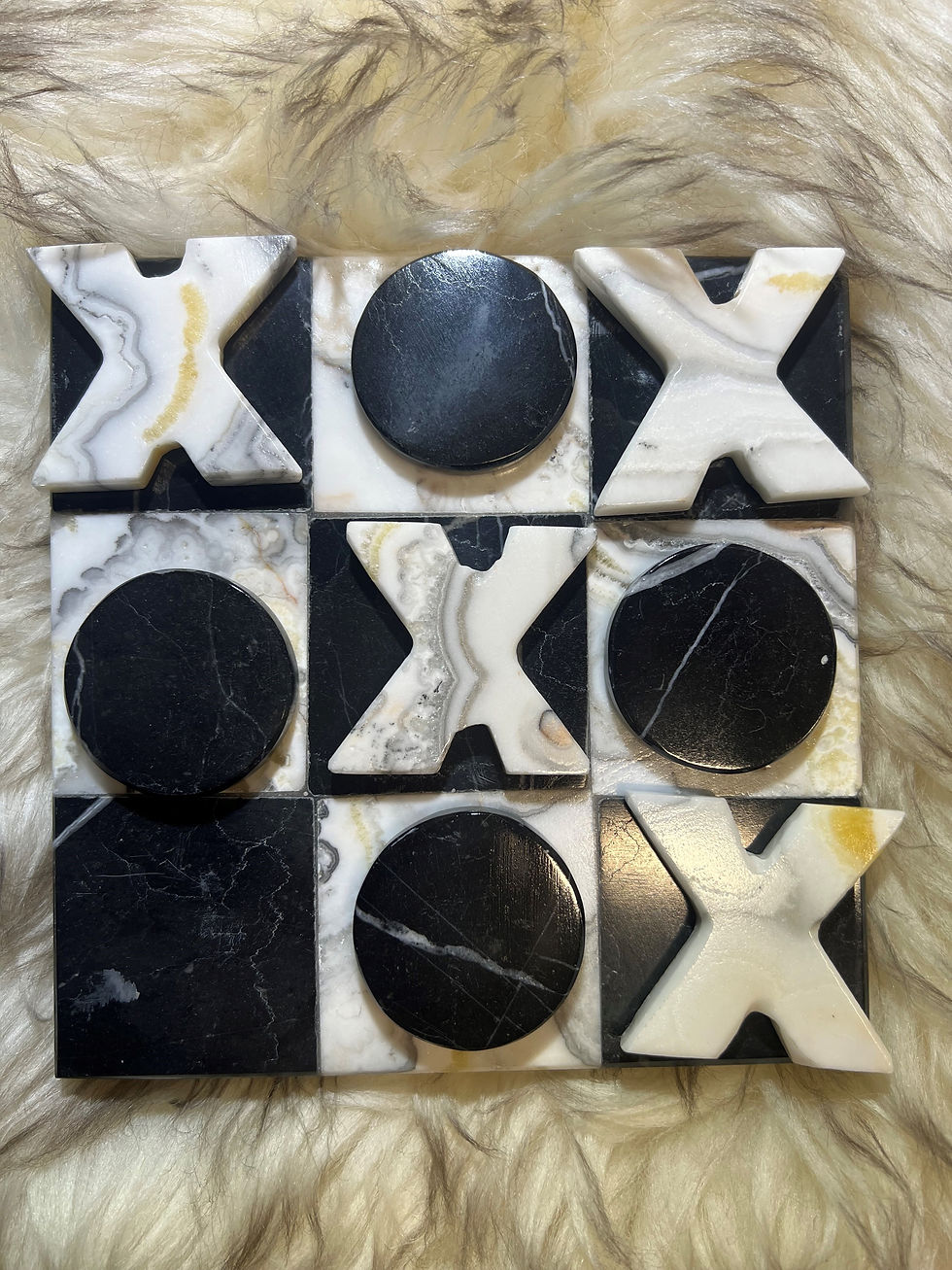 Dendritic Orange Calcite & Marble Tic Tac Toe Game