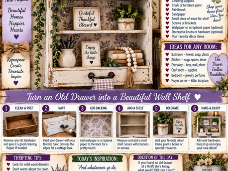 Tuesday, September 15, 2026✨ RANDOM CRAFT OF THE DAY🗄️ Old Drawer → Charming Cottage Wall Shelf