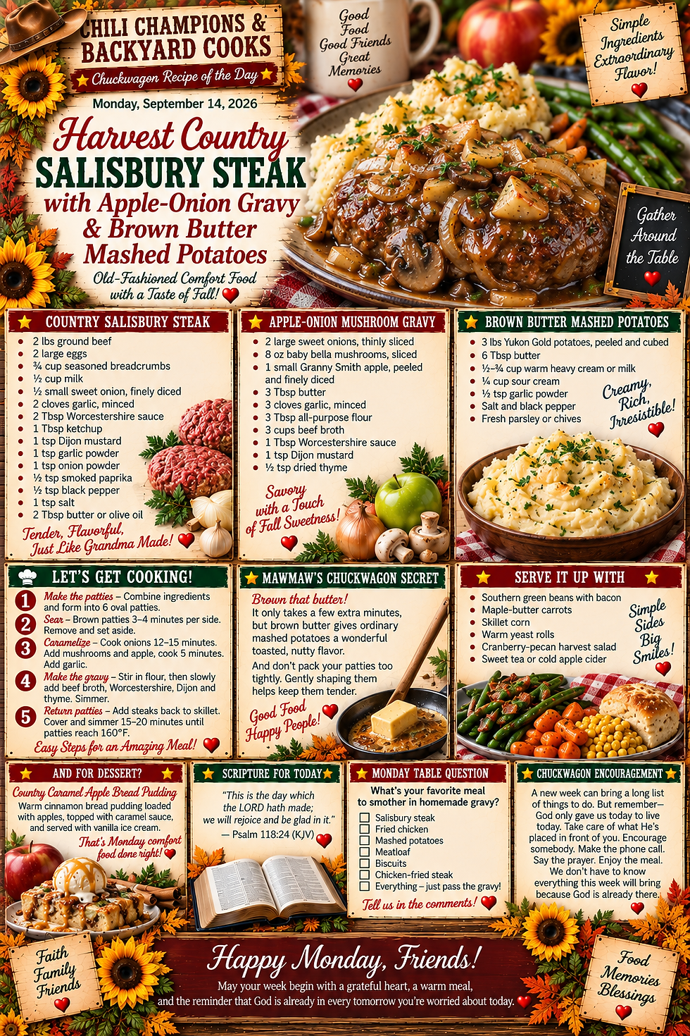 🥩🍎 Harvest Country Salisbury Steak with Apple-Onion Gravy & Brown Butter Mashed Potatoes