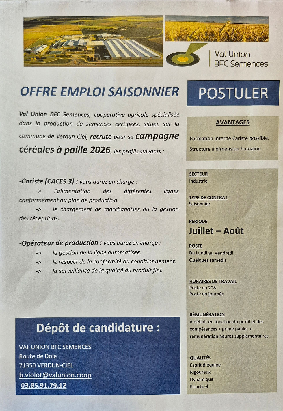 OFFRE EMPLOI SAISONNIER VERDUN-CIEL