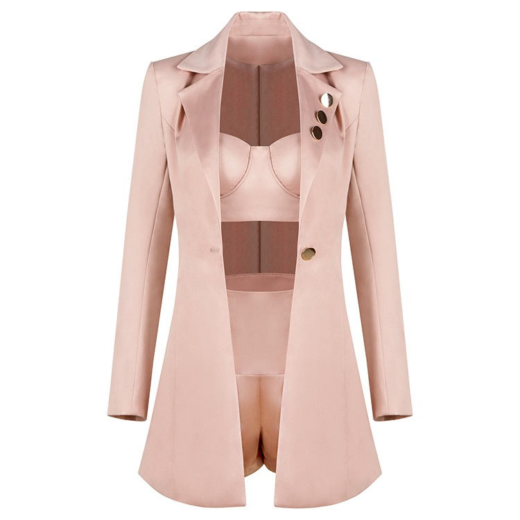 Thumbnail: Vivienne 3-Pc Satin Strapless Romper Set