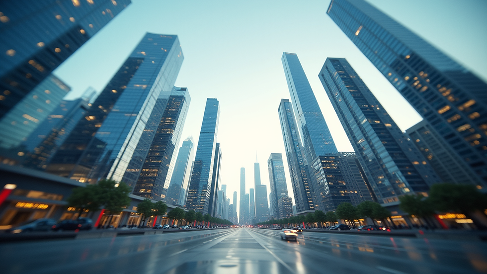 Eye-level view of a futuristic city skyline