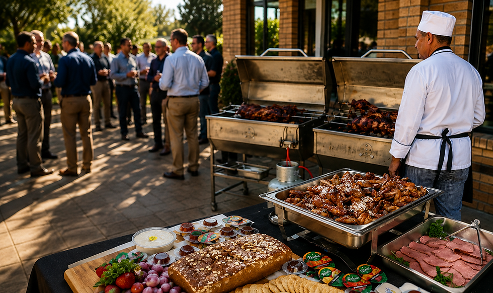 Corporate spit braai catering at a Cape Town event with ThymeKitchen chef and buffet