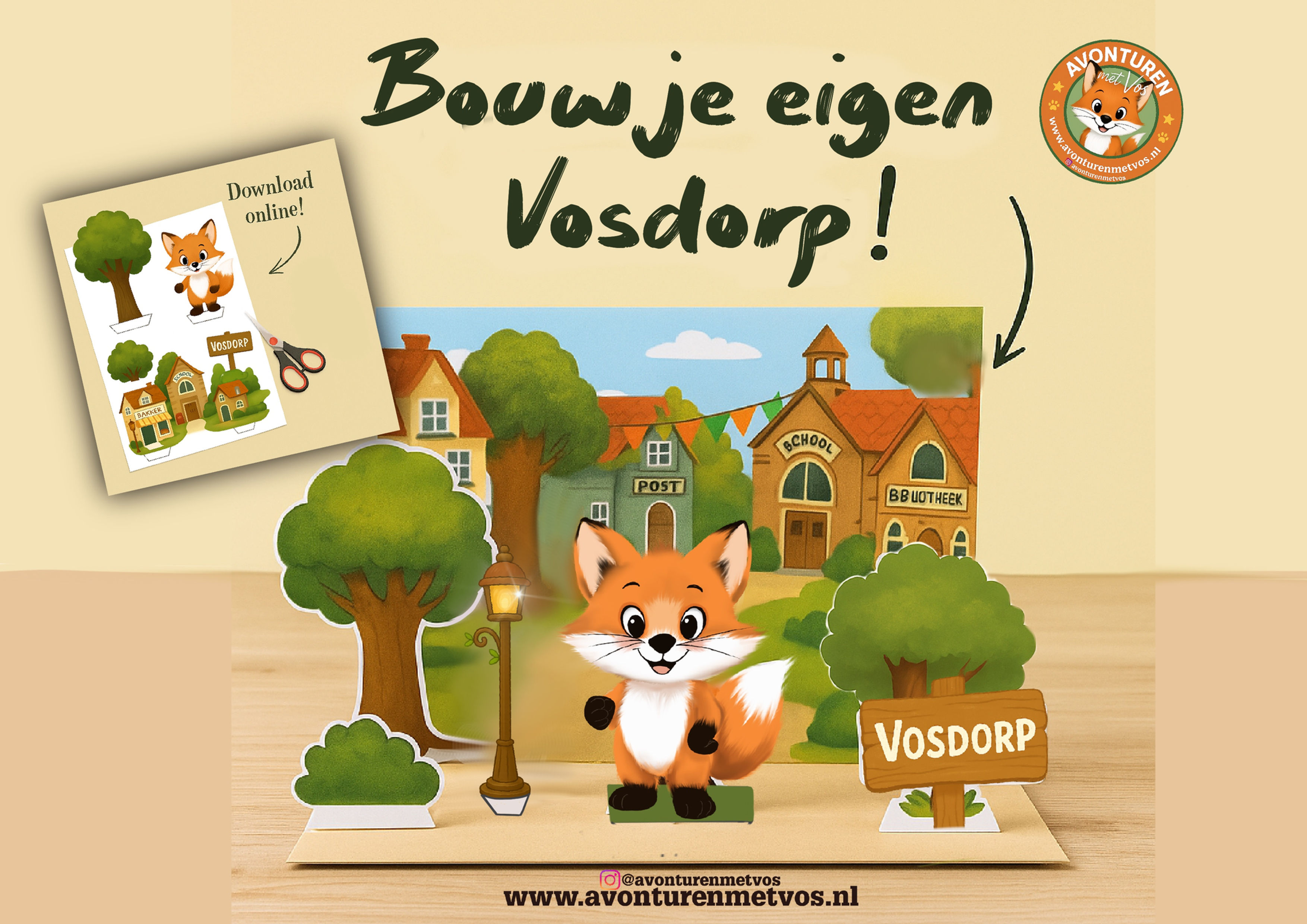 Bouwplaat / Kijkdoos Vosdorp – Printable