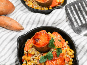 Roasted Sweet Potatoes w/ Cous Cous & Corn Succotash 
