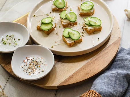 Mini Cucumber Toasts w/ Sprouts