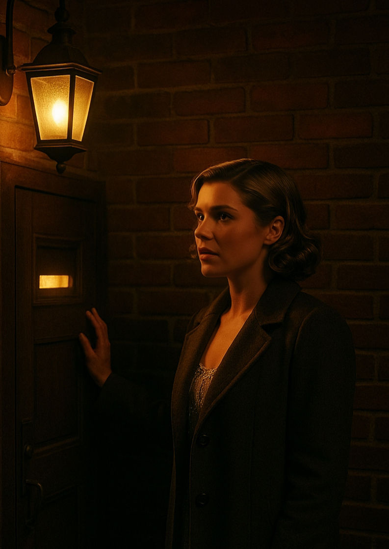 Jules stands hesitantly outside the hidden Velvet Boot entrance in Speakeasy, poised between duty and desire as she sings “Something’s Brewing.”