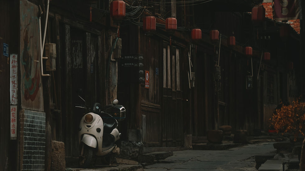 Lantern-lined street in Daxu Ancient Town in Guilin, Guangxi, China