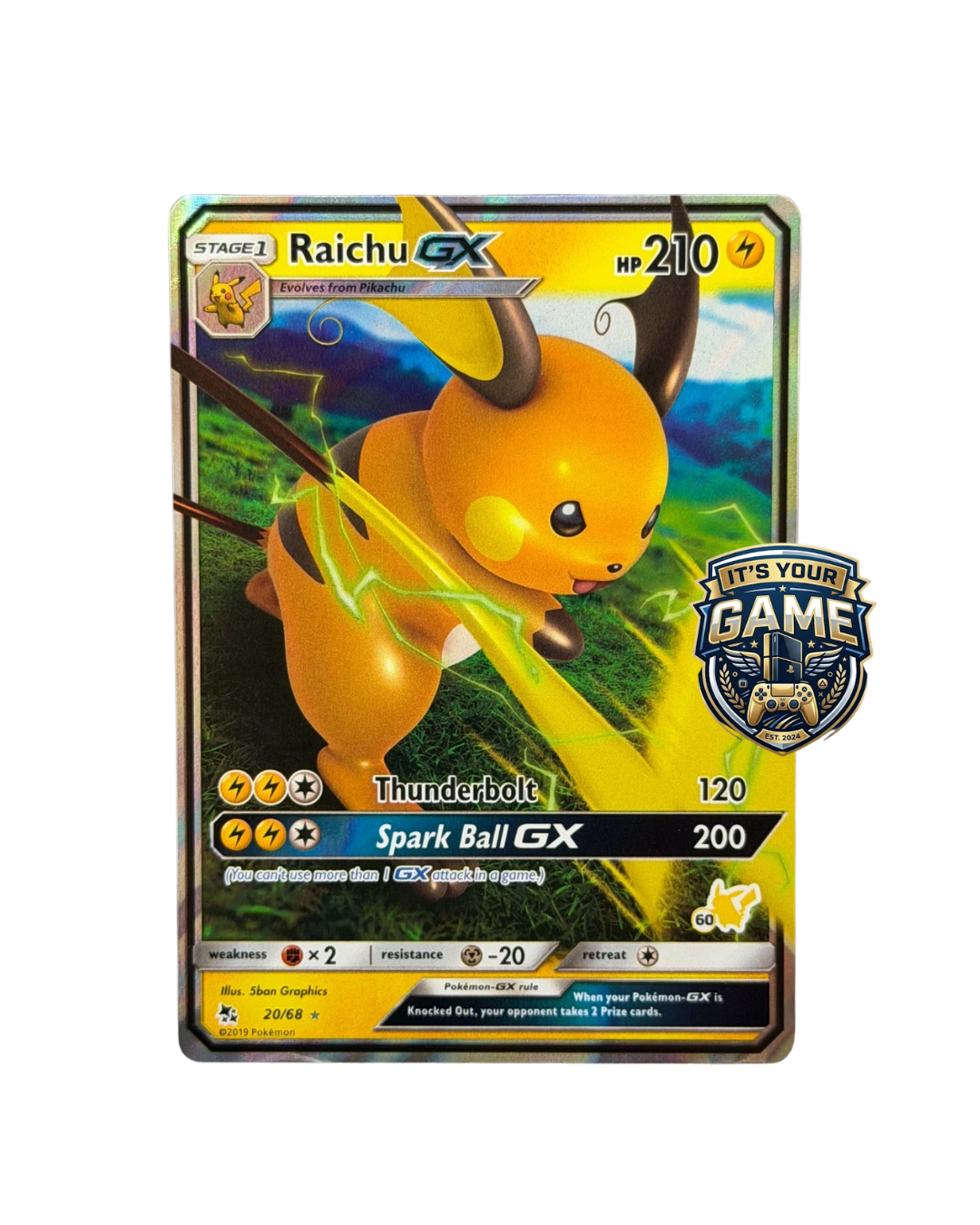 Raichu GX 20/68 Hidden Fates Ultra Rare Pokémon