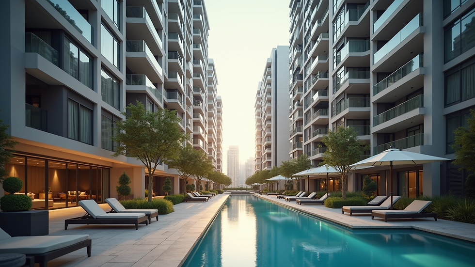 Close-up view of high-end residential building in Dubai