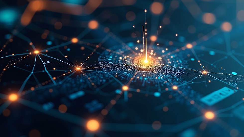 Close-up view of a blockchain technology concept graphic