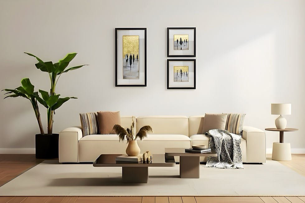 Shadows In Gold Artwork mounted on wall