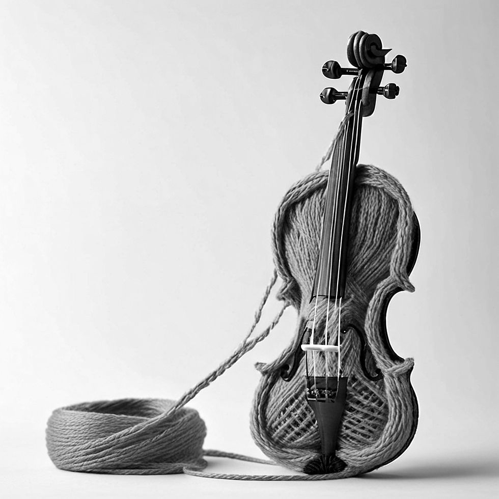 Violin made of yarn unraveling