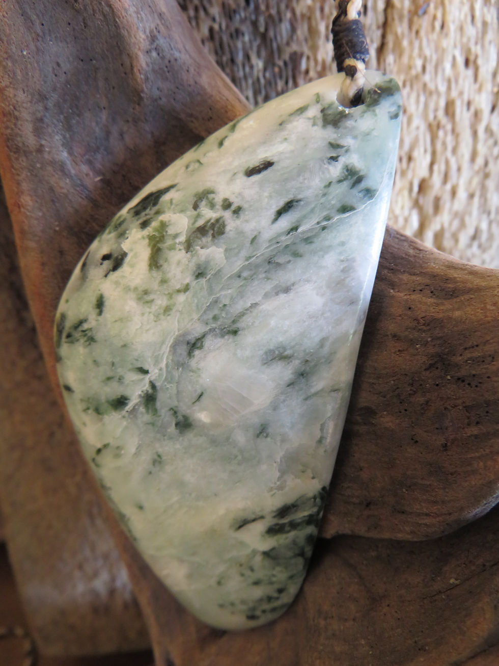 Thumbnail: Large Dappled White Bowenite Trigonal Drop Pendant