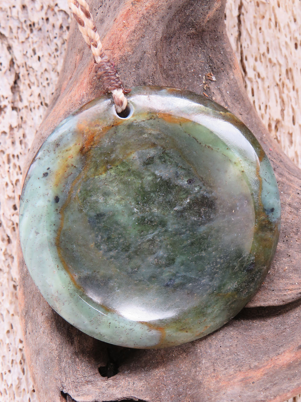 Thumbnail: Hokitika River Bowenite Hollowed Disc Pendant