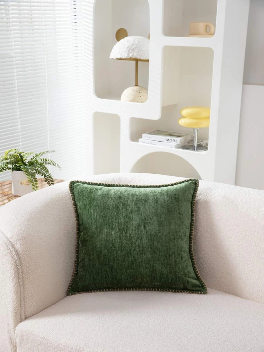 Green Cushion Cover with Woven Edged