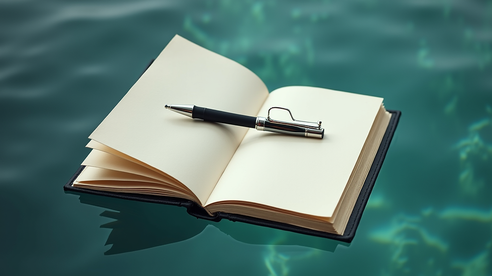 Vue en plongée d’un carnet ouvert avec un stylo posé dessus