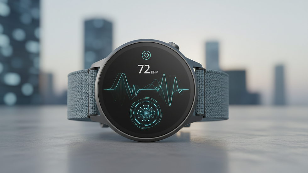 Eye-level view of a smart watch displaying heart rate data