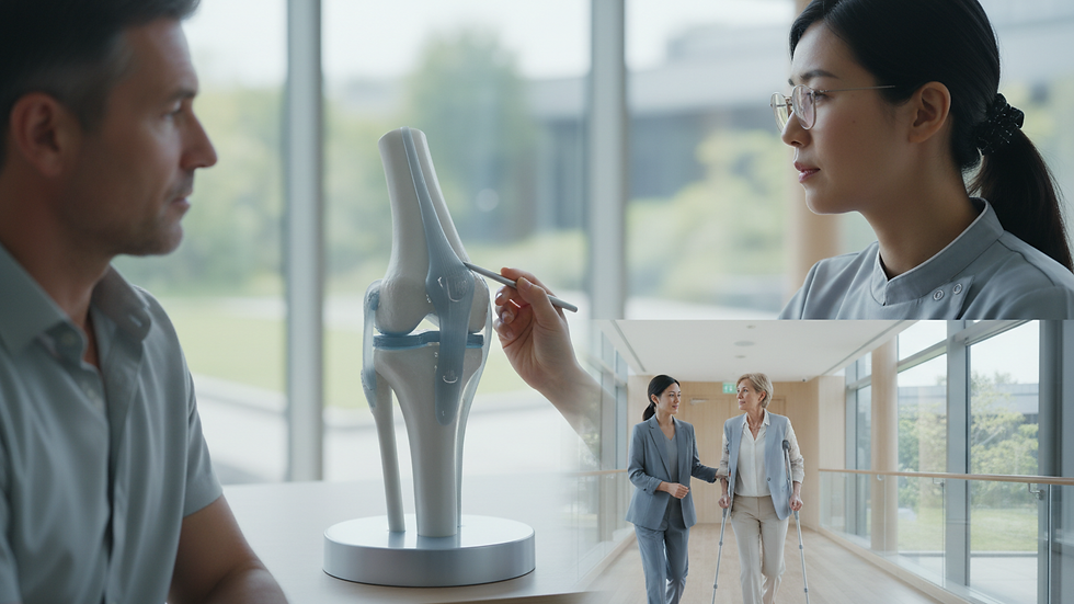 Close-up view of knee joint model used for surgical planning