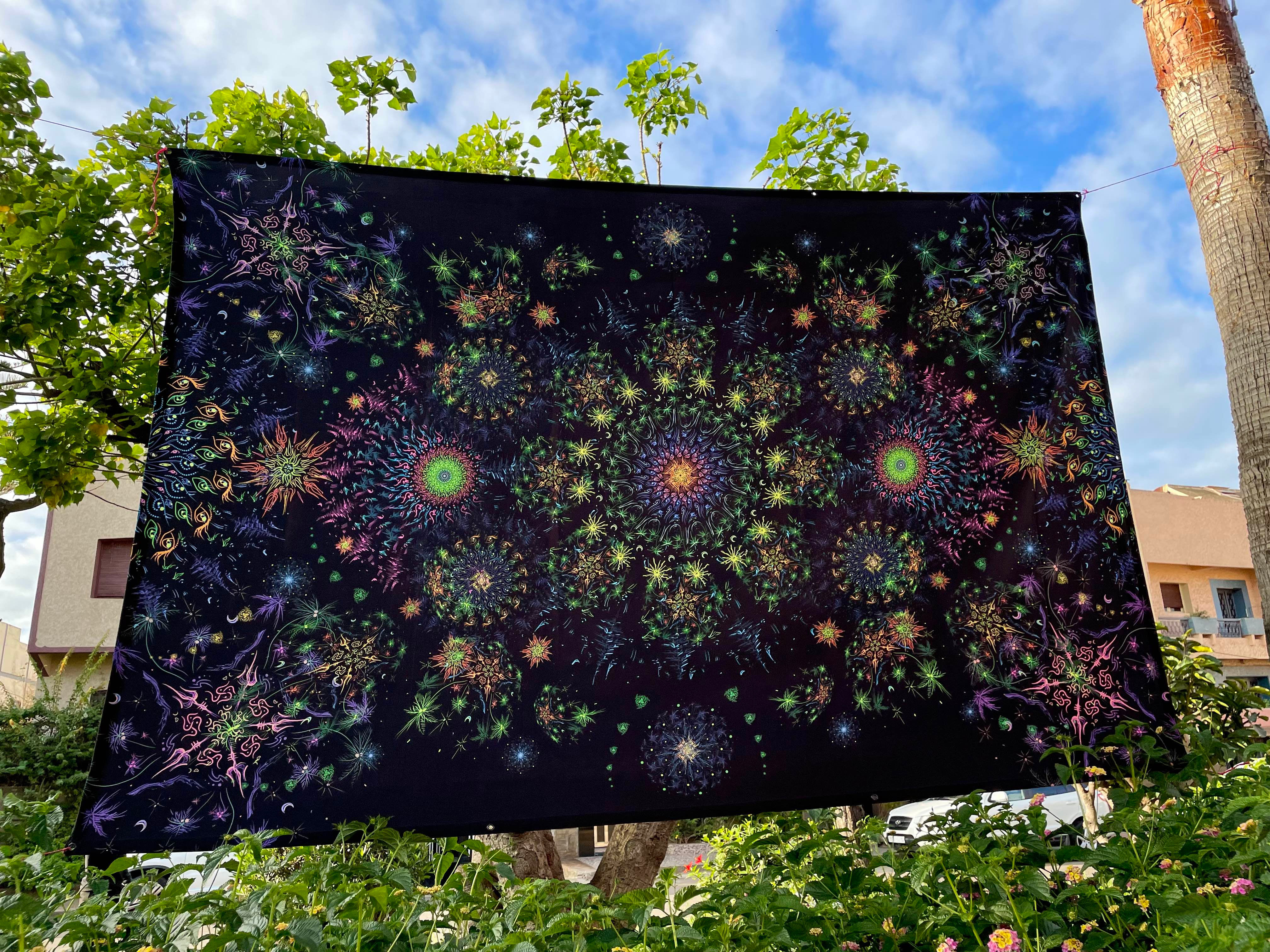 Psychedelic tapestry "Acid Vision" Blacklight active Trippy decor Sacredgeometry
