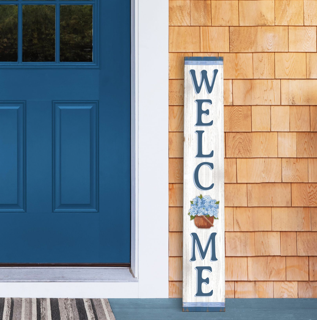 Nantucket Basket with Hydrangea Welcome Porch Board