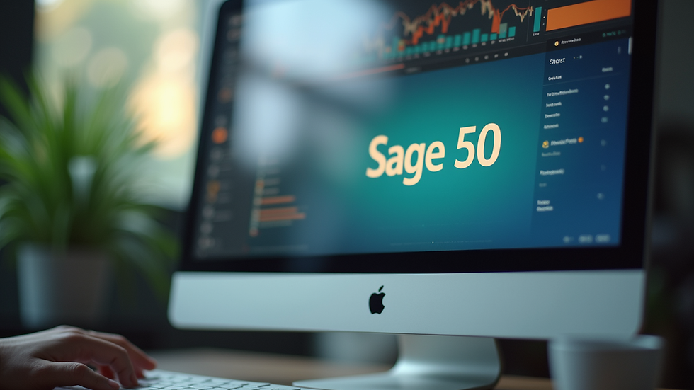 Close-up view of a computer screen displaying Sage 50 software
