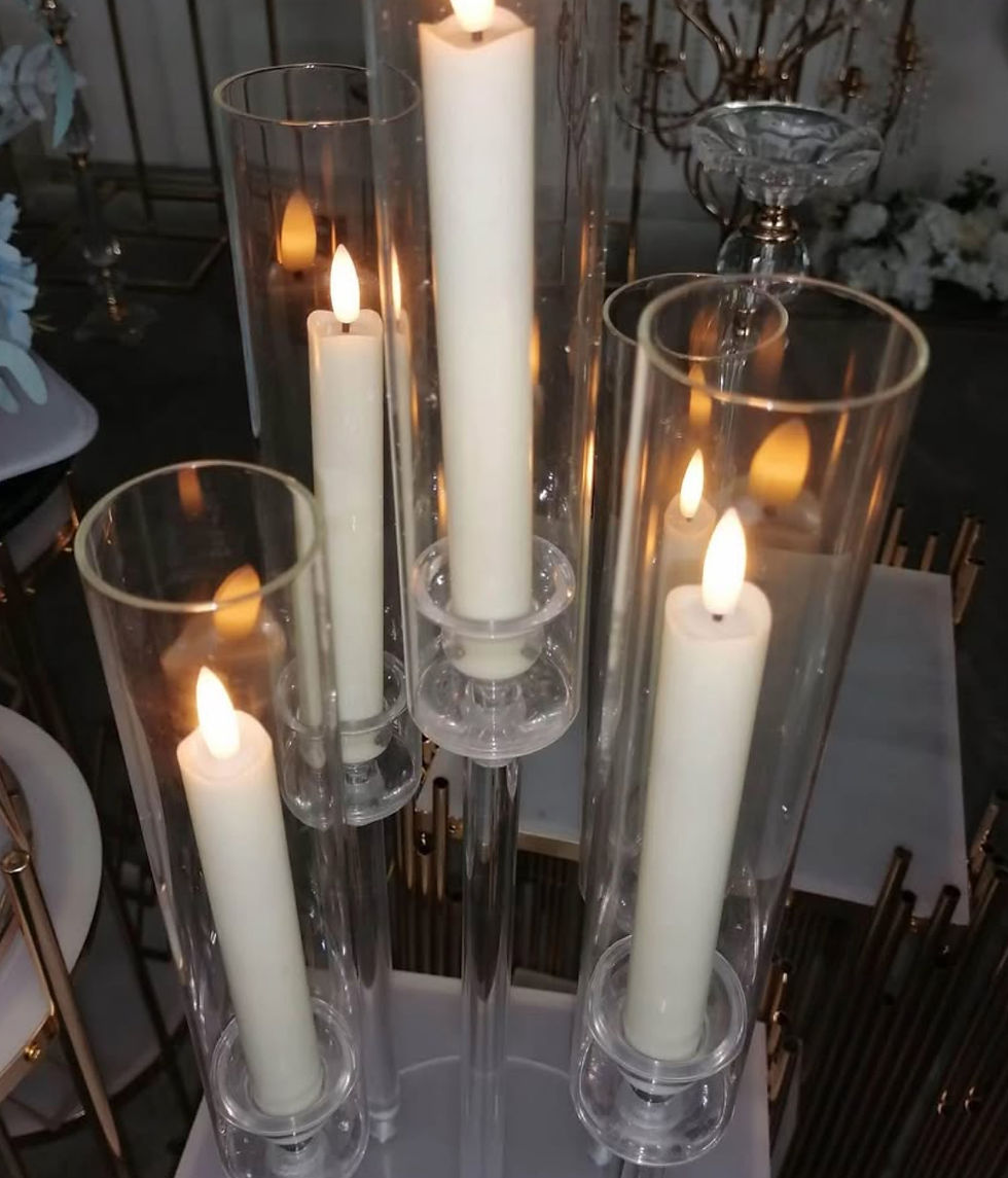 Thumbnail: 5 arms acrylic candelabra with glass sleeves with LED candles