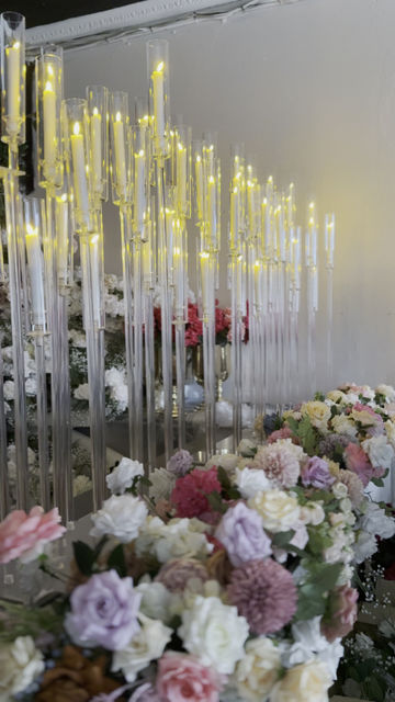 Thumbnail: 5 arms acrylic candelabra with glass sleeves with LED candles