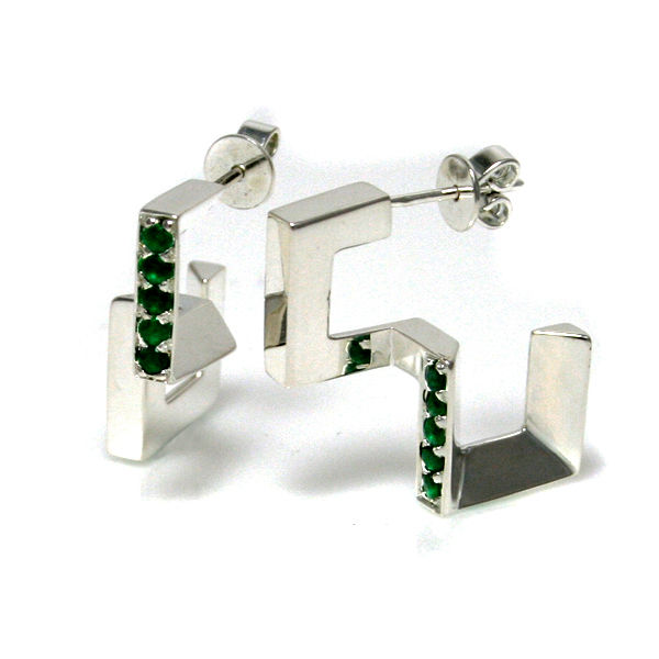 Half Heart Earrings with Emerald