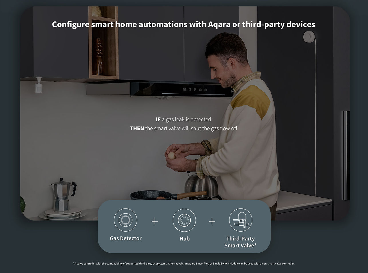 Aqara Smart Gas Detector allows you to configure smart home automations with Aqara or third-party devices IF: a gas leak is d