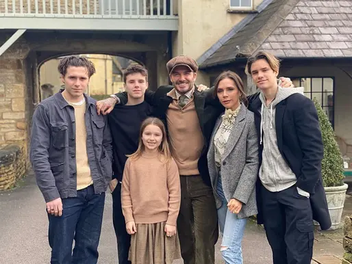 David and Victoria Beckham with their family in the Cotswolds