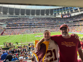 American NFL fans at Tottenham Hotspur Stadium in London during the NFL London Games 2026. Copy