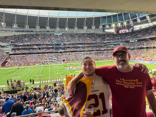 American NFL fans at Tottenham Hotspur Stadium in London during the NFL London Games 2026. Copy